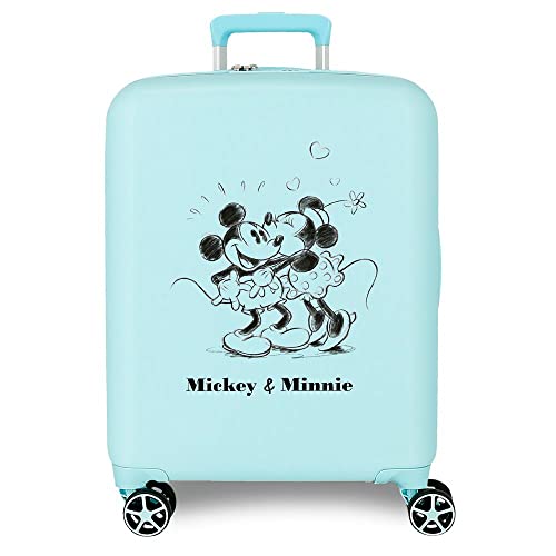 Disney Mickey & Minnie Kisses Kabinenkoffer, Blau, 40 x 55 x 20 cm, starres ABS, integriertes TSA-Schloss, 38,4 l, 2,82 kg, 4 Doppelrollen, Handgepäck von Disney