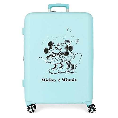 Disney Mickey & Minnie Kisses Mittelgroßer türkisfarbener Koffer, 48 x 70 x 26 cm, starres ABS, integrierter TSA-Verschluss, 88 l, 3,98 kg, 4 Doppelrollen von Disney