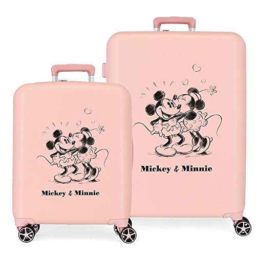 Disney Mickey & Minnie Kisses Nude Koffer-Set, 55/70 cm, starres ABS, integrierter TSA-Verschluss, 88 l, 6,8 kg, 4 Doppelrollen, Handgepäck von Disney