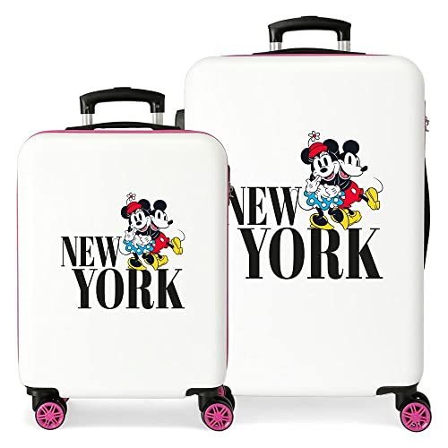 Disney Mickey & Minnie Reise nach New York Kofferset Weiß 55/65 cm Starres ABS Seitliches Zahlenschloss 56L 6 kg 4 Doppelrollen Handgepäck von Disney