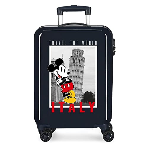 Disney Mickey und Minnie Reisen um die Welt Italien Kabinenkoffer Blau 38x55x20 cm Starres ABS Seitliches Zahlenschloss 34L 2 kg 4 Doppelrollen Handgepäck von Disney