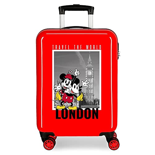 Disney Mickey und Minnie Travel the World London Kabinenkoffer, Rot, 38 x 55 x 20 cm, starres ABS, seitliches Zahlenschloss, 34 l, 2 kg, 4 Doppelrollen, Handgepäck von Disney