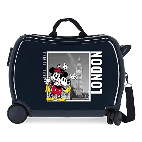 Disney Mickey und Minnie Travel the World London Blauer Kinderkoffer, 50 x 39 x 20 cm, starres ABS, seitlicher Kombinationsverschluss, 34 l, 1,8 kg, 4 Rollen, Handgepäck von Disney