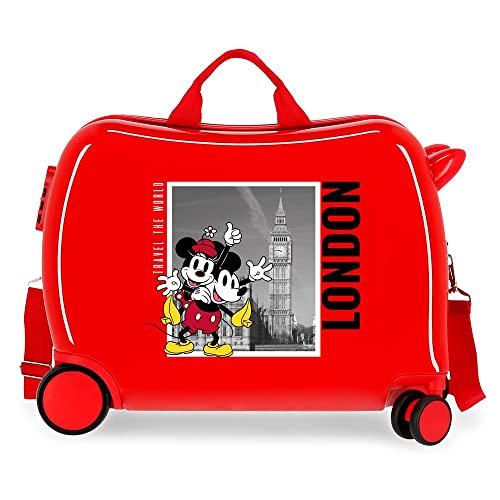 Disney Mickey und Minnie Travel the World London Kinderkoffer, Rot, 50 x 39 x 20 cm, starres ABS, seitlicher Kombinationsverschluss, 34 l, 1,8 kg, 4 Rollen, Handgepäck von Disney