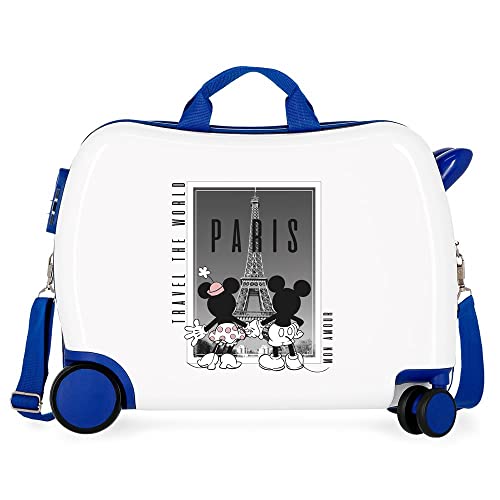 Disney Mickey und Minnie Travel the World Paris Kinderkoffer, weiß, 50 x 39 x 20 cm, starres ABS, seitlicher Kombinationsverschluss, 34 l, 1,8 kg, 4 Rollen, Handgepäck von Disney
