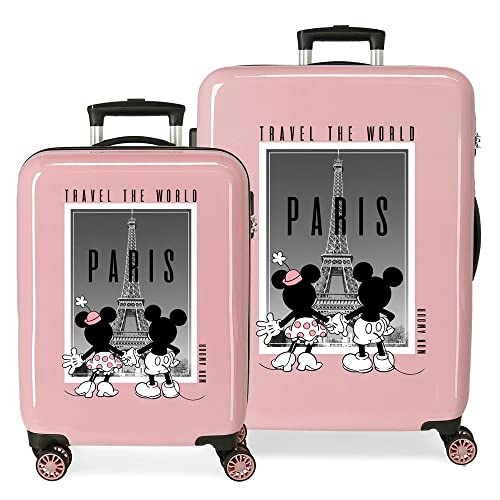 Disney Mickey und Minnie Travel the World Paris Nude Koffer-Set, 55/68 cm, starres ABS, seitliches Zahlenschloss, 104 l, 6 kg, 4 Doppelrollen, Handgepäck von Disney