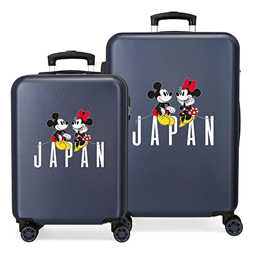 Disney Mickey & Minnie Reise nach Japan Kofferset Blau 55/65 cm Starres ABS Seitliches Zahlenschloss 56L 6 kg 4 Doppelrollen Handgepäck von Disney