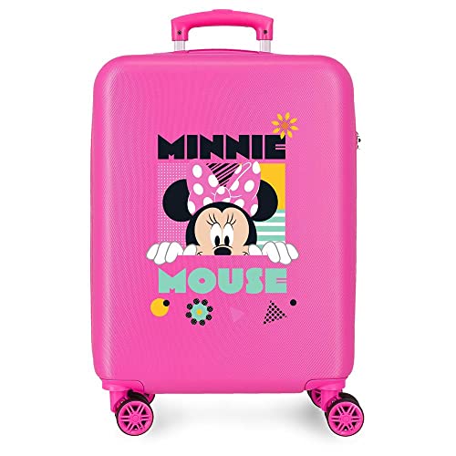 Disney Minnie Geometrischer rosa Kabinenkoffer, 38 x 55 x 20 cm, starres ABS, seitliches Zahlenschloss, 35 l, 2 kg, 4 Doppelrollen, Handgepäck von Disney