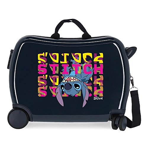 Disney Stitch Naughty Face Down Blauer Kinderkoffer, 50 x 38 x 20 cm, starres ABS, seitlicher Kombinationsverschluss, 34 l, 1,8 kg, 4 Doppelrollen, Handgepäck von Disney