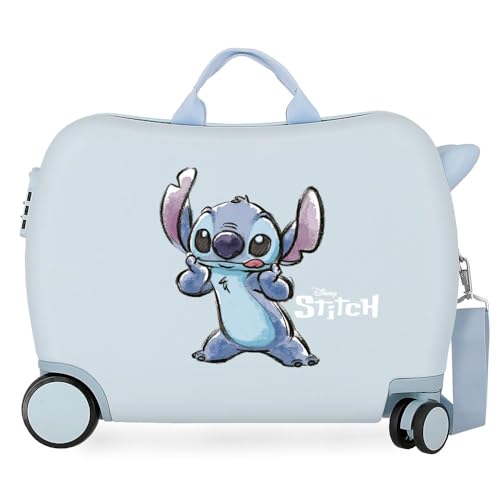 Disney Stitch Naughty Make a Face Blauer Kinderkoffer 50x38x20 cm Starres ABS Seitliches Zahlenschloss 34L 1,8 kg 4 Doppelrollen Handgepäck von Disney