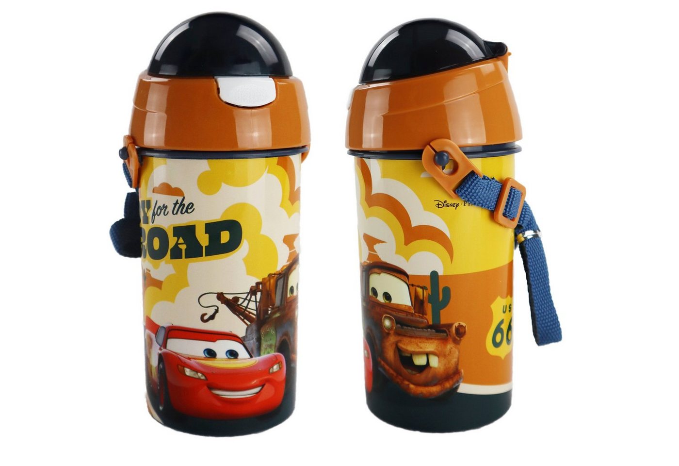 Disney Trinkflasche Disney Cars Lightning McQueen Wasserflasche, Flasche mit integriertem Trinkhalm und Tragegurt 500 ml von Disney
