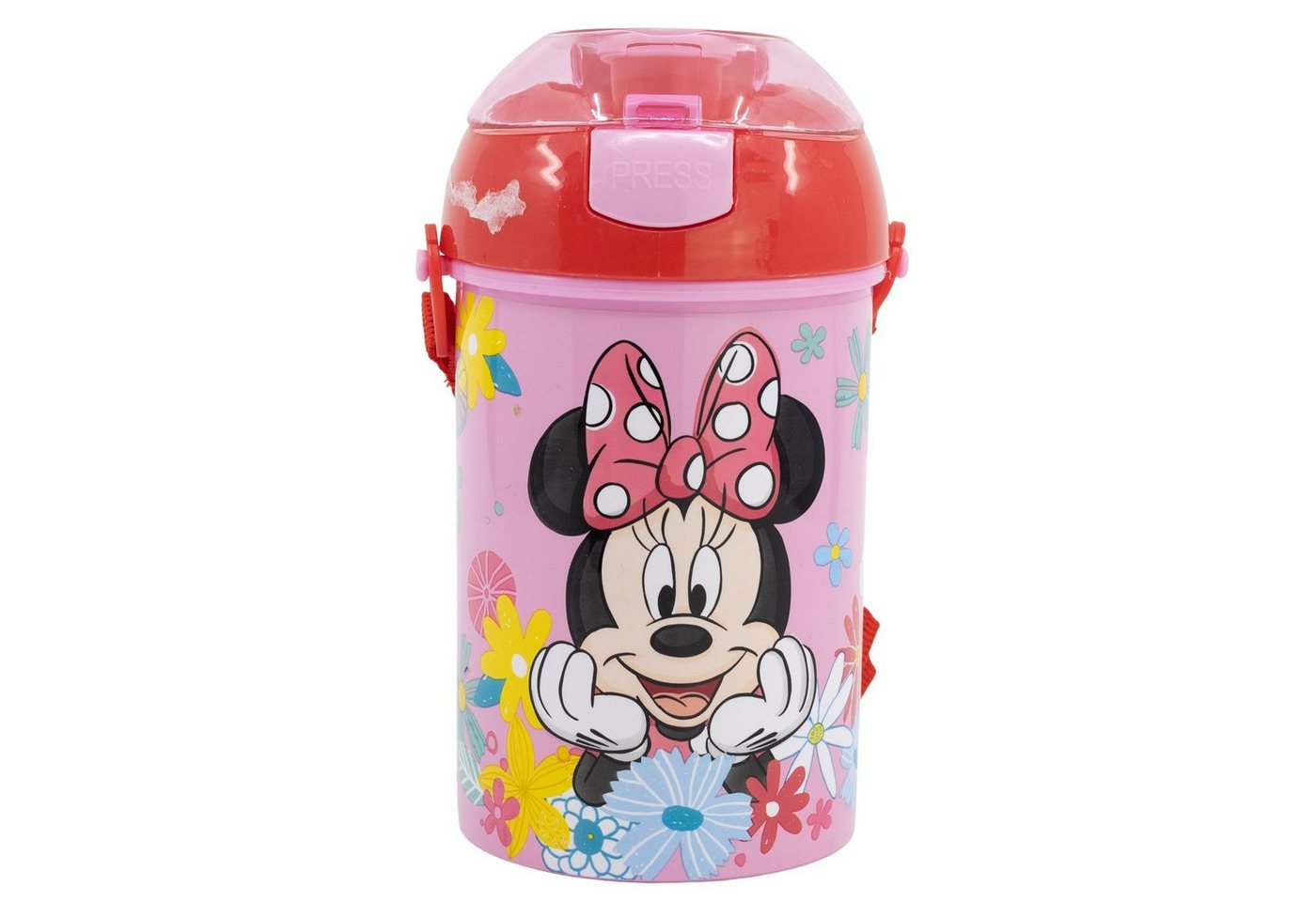 Disney Trinkflasche Disney Minnie Maus Wasserflasche, Flasche mit Trinkhalm Gurt 450 ml von Disney
