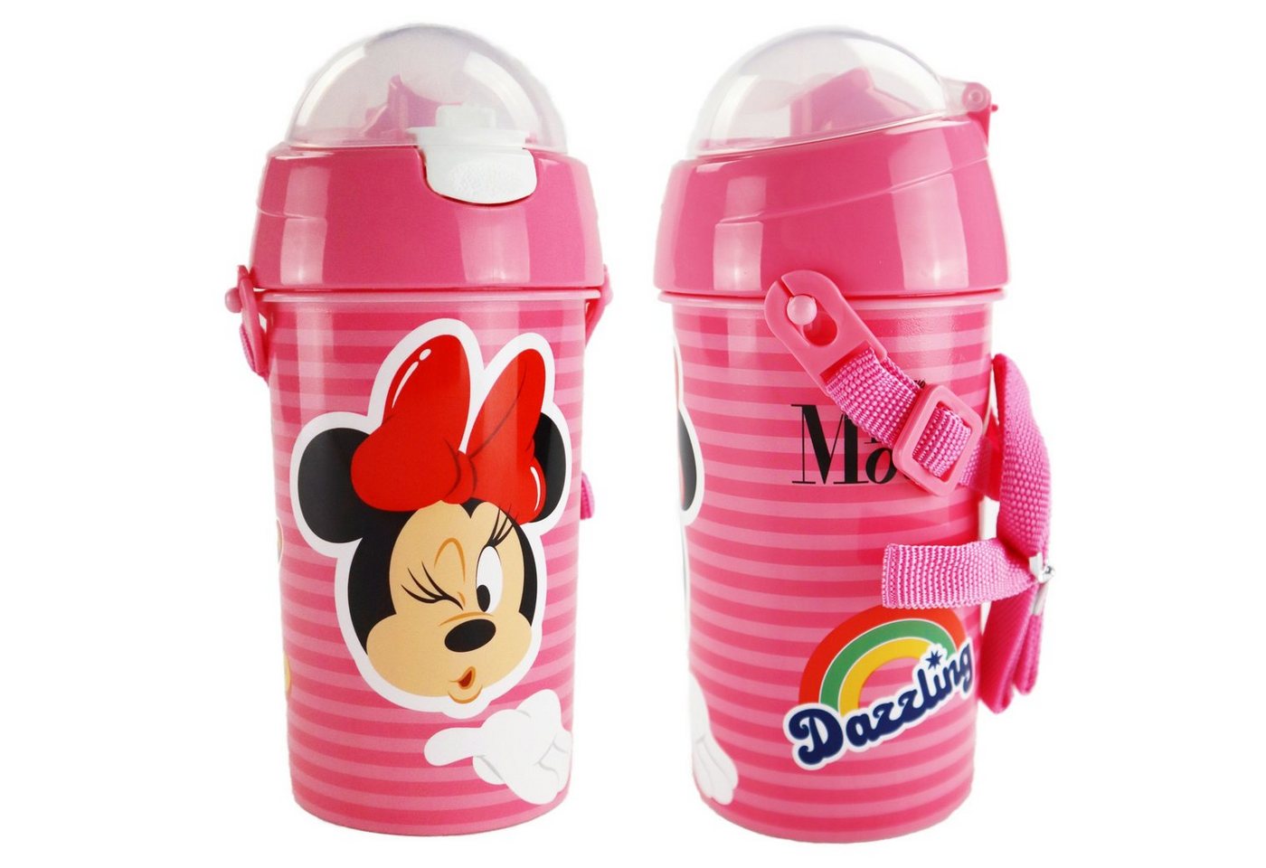 Disney Trinkflasche Disney Minnie Maus Wasserflasche, Flasche mit integriertem Trinkhalm Tragegurt 500 ml von Disney
