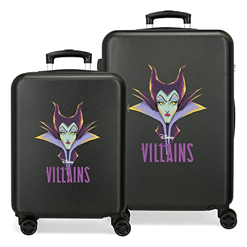 Disney Villains Maleficent Kofferset, Schwarz, 55/65 cm, starres ABS, seitliches Zahlenschloss, 56 l, 6 kg, 4 Doppelrollen, Handgepäck von Disney