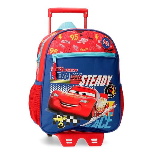 Joumma Disney Cars Lets Race Schulrucksack mit Trolley, rot, 27 x 33 x 11 cm, Polyester, 9,8 l, rot, Schulrucksack mit Trolley von Disney