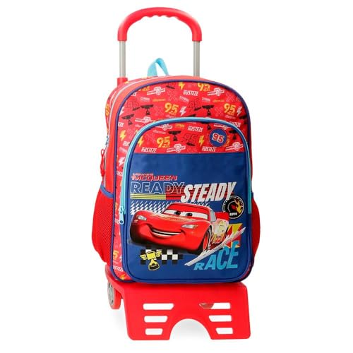 Joumma Disney Cars Lets Race Schulrucksack mit Trolley, rot, 30 x 40 x 13 cm, Polyester, 15,6 l, rot, Schulrucksack mit Trolley von Disney