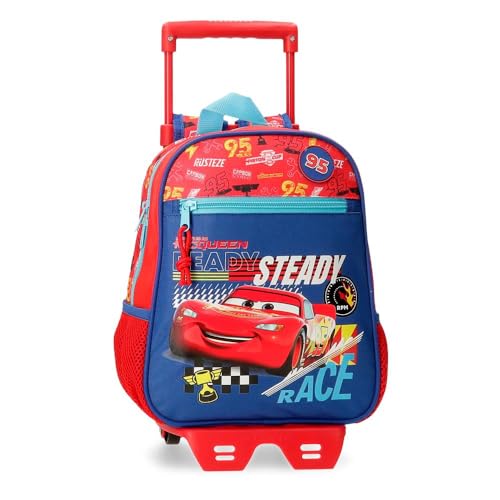Joumma Disney Cars Lets Race Vorschulrucksack mit Trolley, rot, 23 x 28 x 10 cm, Polyester, 6,44 l, rot, Vorschule Rucksack mit Trolley von Disney