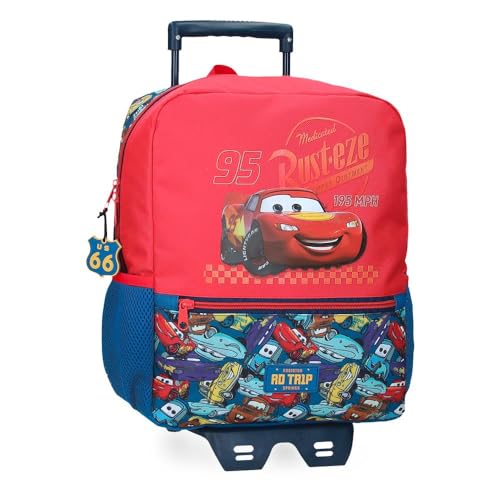 Joumma Disney Cars RD Trip Schulrucksack mit Trolley, rot, 25 x 33 x 12 cm, Polyester, 9,8 l, rot, Schulrucksack mit Trolley von Disney