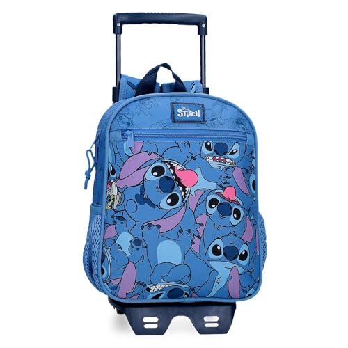 Joumma Disney Happy Stitch Rucksack für die Vorschule, mit Wagen in Blau, 23 x 28 x 10 cm, Polyester, 6,44 l, blau, Vorschule Rucksack mit Trolley von Disney