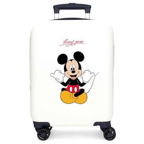 Joumma Disney Micky Cheerlful Kabinenkoffer, Weiß, 33 x 50 x 20 cm, starr, ABS, seitlicher Kombinationsverschluss, 28,4 l, 2 kg, 4 Doppelräder, Handgepäck, weiß, Kabinenkoffer von Disney