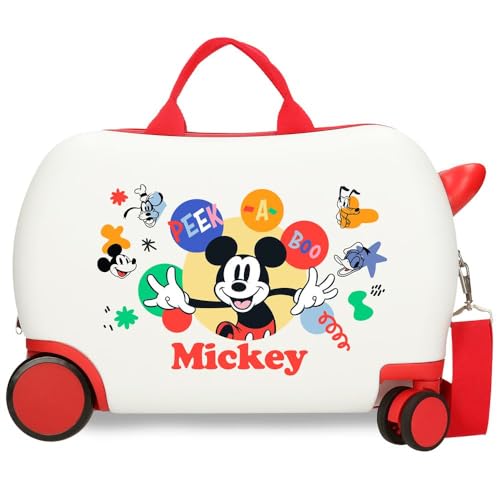 Joumma Disney Micky Peek a Boo Kinderkoffer, weiß, 45 x 31 x 20 cm, Harter ABS-Kunststoff, 24,6 l, 1,8 kg, 4 Räder, Handgepäck, Handgepäck, weiß, Kinderkoffer von Disney