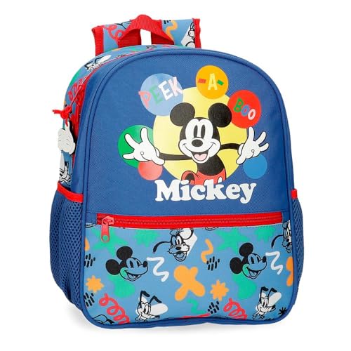 Joumma Disney Micky Peek a Boo Schulrucksack, Blau, 27 x 33 x 11 cm, Polyester, 9,8 l, blau, Schulrucksack von Disney