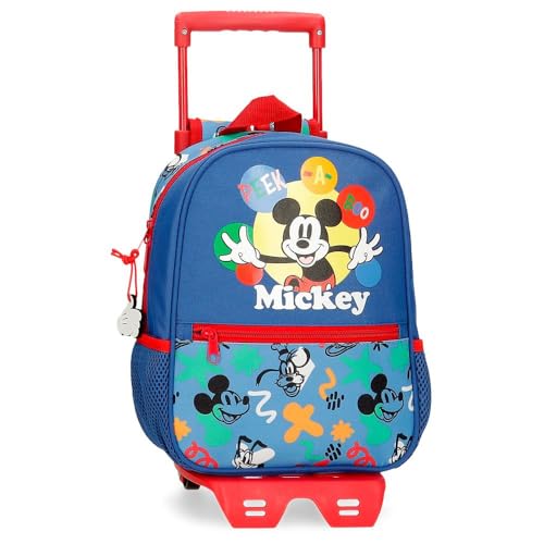 Joumma Disney Micky Peek a Boo Vorschulrucksack mit Trolley, blau, 23 x 28 x 10 cm, Polyester, 6,44 l, blau, Vorschulrucksack mit Trolley von Disney