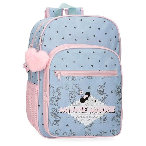 Disney Joumma Bags Minnie American Darling Kinderrucksack, blau und rosa, Aus Polyester, Verstellbare Schultergurte für bequemes Tragen, Mehrere Fächer, Mit rosa Pompon-Schlüsselanhänger von Disney