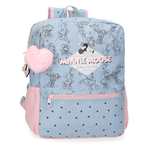 Disney Joumma Bags Minnie American Darling Kinderrucksack, blau und rosa, Aus Polyester, Verstellbare Schultergurte für bequemes Tragen, Mehrere Fächer, Mit rosa Pompon-Schlüsselanhänger von Disney