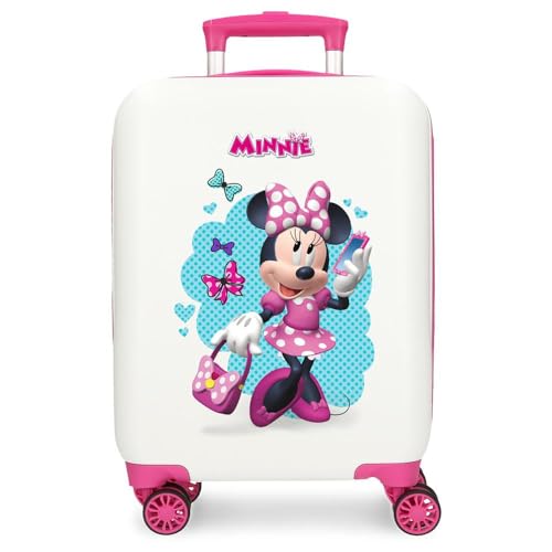 Joumma Disney Minnie-Good Mood-Kabinenkoffer, Weiß, 33 x 50 x 20 cm, starr, ABS, seitlicher Kombinationsverschluss, 28,4 l, 2 kg, 4 Doppelrollen, Handgepäck, weiß, Kabinenkoffer von Disney