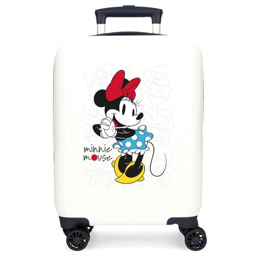 Joumma Disney Minnie-Magic-Kabinenkoffer, Weiß, 33 x 50 x 20 cm, Harter ABS-Kunststoff, seitlicher Zahlenschloss, 28,4 l, 2 kg, 4 Doppelrollen, Handgepäck, weiß, Kabinenkoffer von Disney