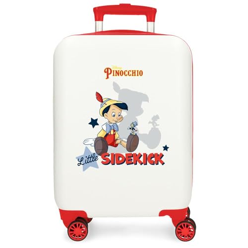 Joumma Disney Pinocchio & Litle Sidekick Kabinenkoffer, Weiß, 33 x 50 x 20 cm, starr, ABS, seitlicher Kombinationsverschluss, 28,4 l, 2 kg, 4 Doppelräder, Handgepäck, weiß, Kabinenkoffer von Disney