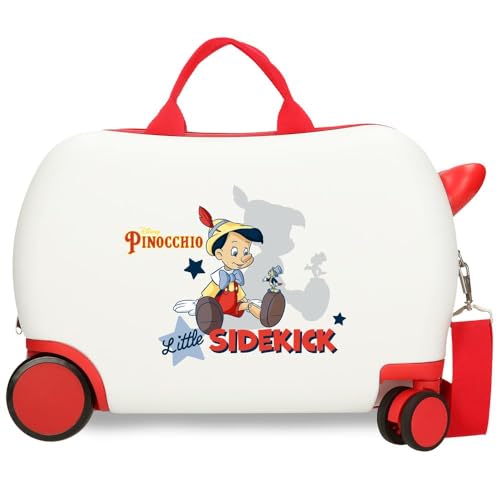 Joumma Disney Pinocchio & Litle Sidekick Kinderkoffer, Weiß, 45 x 31 x 20 cm, Harter ABS-Kunststoff, 24,6 l, 2 kg, 4 Räder, Handgepäck, Handgepäck, weiß, Kinderkoffer von Disney
