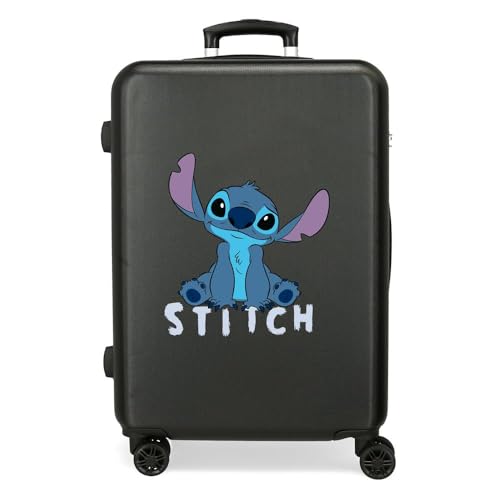 Joumma Disney Stitch Cute Koffer, mittelgroß, Schwarz, 46 x 65 x 23 cm, starr, ABS, seitlicher Kombinationsverschluss, 56 l, 3 kg, 4 Doppelrollen, Schwarz, Mittelgroßer Koffer von Disney