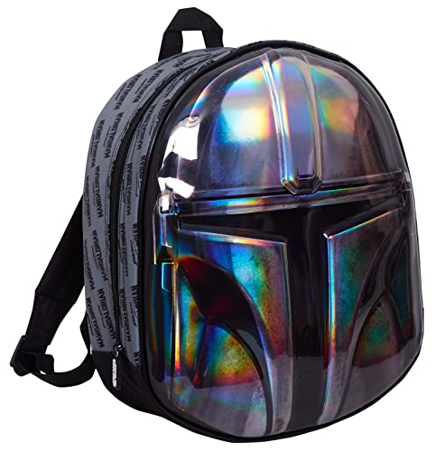 The Mandalorian Helmtasche, offizieller Star Wars, 3D-metallischer Beskar Metall-Rucksack für Kinder, Schulrucksack, Lunchtasche, silber, Einheitsgröße, Rucksack von Disney