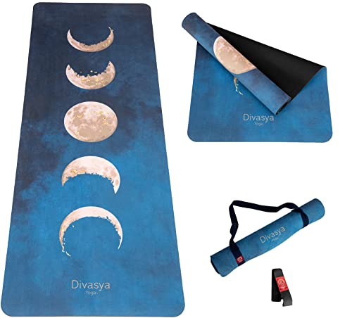 DIVASYA Premium nachhaltige Yogamatte rutschfest: Naturkautschuk rutschfest & saugstarke Mikrofaser-Oberfläche | großzügigere Maße (183x68x0,5cm) | Tragegurt & Fixierband | Yoga Matte schadstofffrei von Divasya