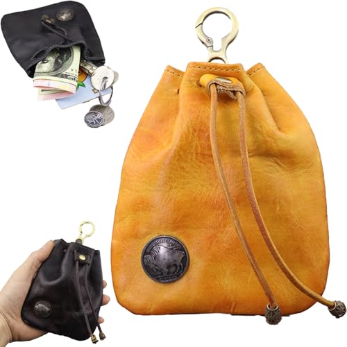 Handmade Cowhide Retro Storage Bag, Retro Storage Bag, Multi-Functional Car Key Case Portable Key Leather Pouchs (Yellow) von Diveck