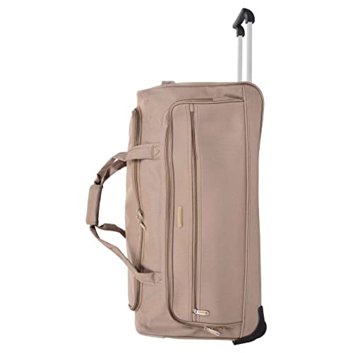 DR488 Leichte große Reisetasche mit Rollen beige, beige, L, Reisetasche mit Rädern aus Leder von Divergent Retail