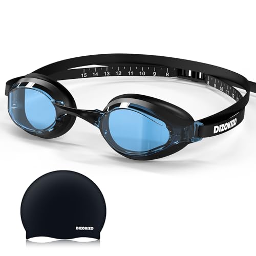 Dizokizo Schwimmbrillen Badekappen Set, kein Auslaufen, Anti-Fog, UV-Schutz, verstellbar, professionelle Schwimmbrille für Erwachsene, Männer und Frauen von Dizokizo