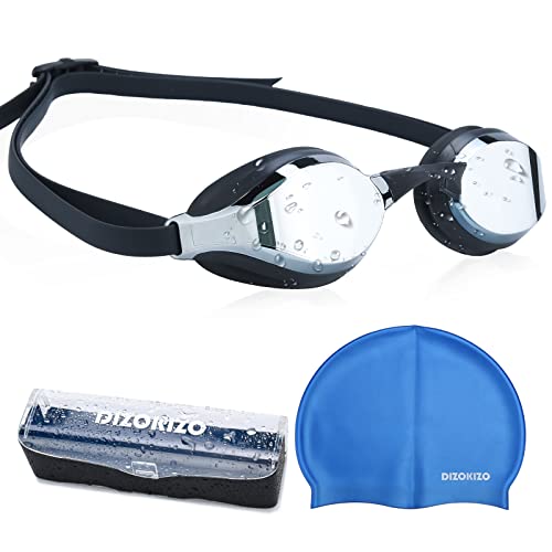 Dizokizo Schwimmbrillen Badekappen Set, kein Auslaufen, Anti-Fog, UV-Schutz, verstellbar, professionelle Schwimmbrille für Erwachsene, Männer und Frauen von Dizokizo