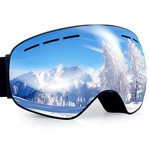 Dizokizo Skibrille mit Abnehmbarer Linse, für Ski Snowboard, Antibeschlag und einen 100% UV-Schutz, Dreifach Atmungsaktive Schaumstoffe & Geprägter Riemen für Damen, Herren,Jugend (Small, Silbernen) von Dizokizo