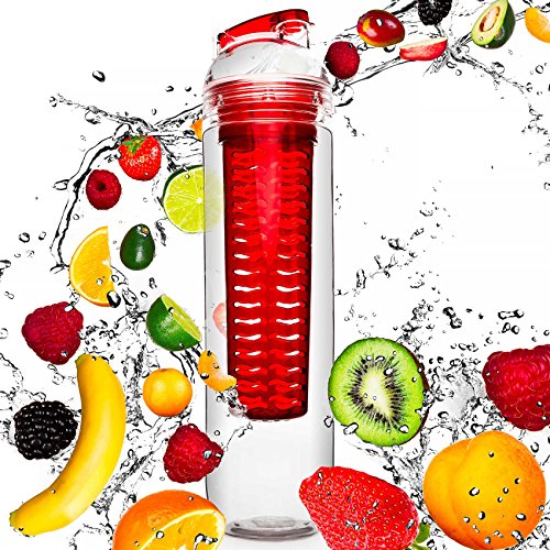 #DoYourFitness Trinkflasche mit Früchtebhälter Fruchteinsatz 800ml | Wasserflasche/Sportflasche für Fruchtschorlen/Gemüseschorlen | 100% Auslaufsicher | Spülmaschinen geeignet in Rot von #DoYourFitness