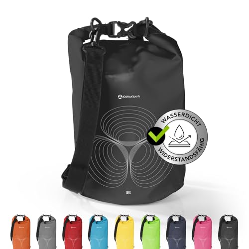 #DoYourSports Dry Bag Tasche | Wasserdichter Rucksack | Wasserfester Beutel & Packsack | Drybag ideal für Boot, Kajak, Angeln und Camping, DYS [schwarz | 5L] von #DoYourOutdoor