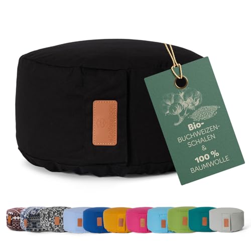 #DoYourYoga rundes Yogabolster - waschbarer Bezug, Bio-Buchweizenschalen (KBA) Füllung, 30 x 15 cm, Yoga Kissen für Yin Yoga & Meditation - schwarz von #DoYourYoga