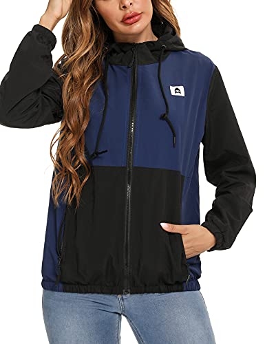 Doaraha Damen Outdoorjacke Regenmantel Wasserdicht Windbreaker Regen Laufjacke Wetterjacke Groß Größe Damenjacke Sportjacke Funktionsjacke Sommerjacke, Navyblau Schwarz, XXL von Doaraha