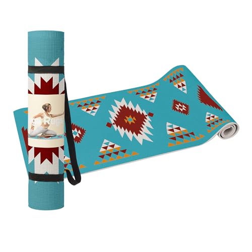 DOIY - Rutschfeste Yogamatte - Navajo-Teppichdruck - Mit Stützkissen - Tragegriffe - Dicke Pilatesmatte - Übungsmatte - 60x173x0,6 cm von Doiy