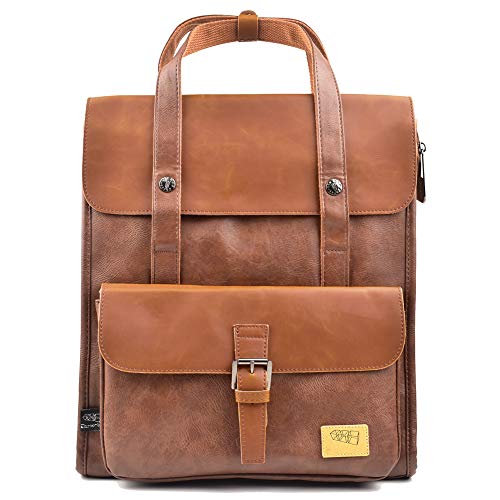 DokinReich Retro PU-Leder Vintage Rucksack Wanderrucksack Backpack Damen Herren Schultertasche für 13 Zoll Laptop Braun von DokinReich