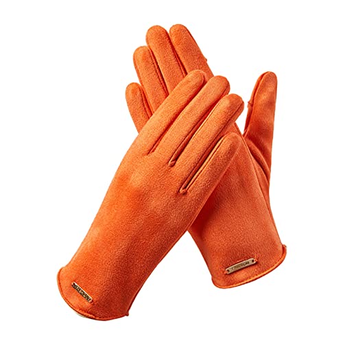 DolceTiger Skihandschuhe Damen Damen Sporthandschuhe Outdoor Cycling Work Solid Color Handschuhe Handschuhe mit Fleece Gefütterte (Orange, One Size) von DolceTiger