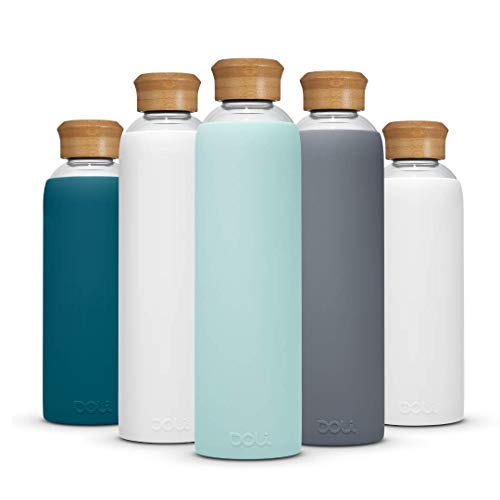Doli Bottles Glasflasche 1 Liter I für Kohlensäure und spülmaschinengeeignet I 100% bpa-frei I Trinkflasche Glas 1l mit Schutzhülle und Schraubverschluss I Wasserflasche 1l (Mint, 1l) von Doli