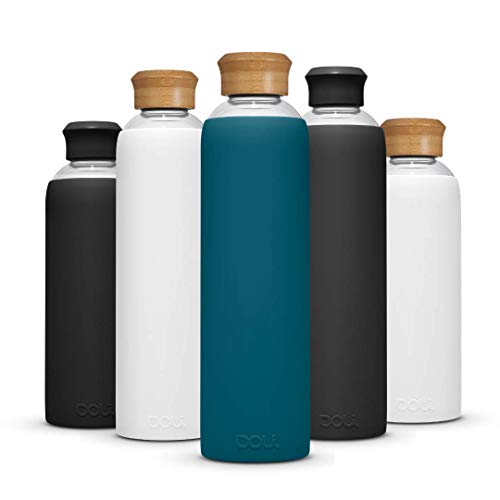 Doli Trinkflasche 1L Glas mit Silikonhülle Teal - Ideal für Heißes & Kohlensäurehaltige Getränke - Absolut dicht - Spülmaschinenfest - BPA-frei von Doli